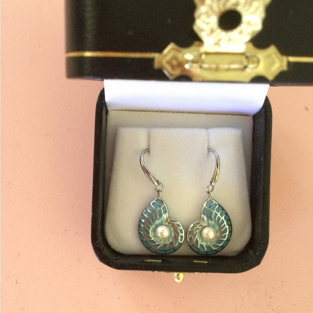 coastal Sanibel Island silver sea mint beach tropical dangle pearl earrings